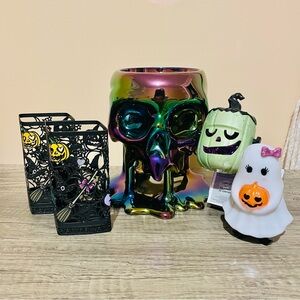 NEW BATH & BODY WORKS Halloween Iridescent Skull Candle Holder Bundle Set